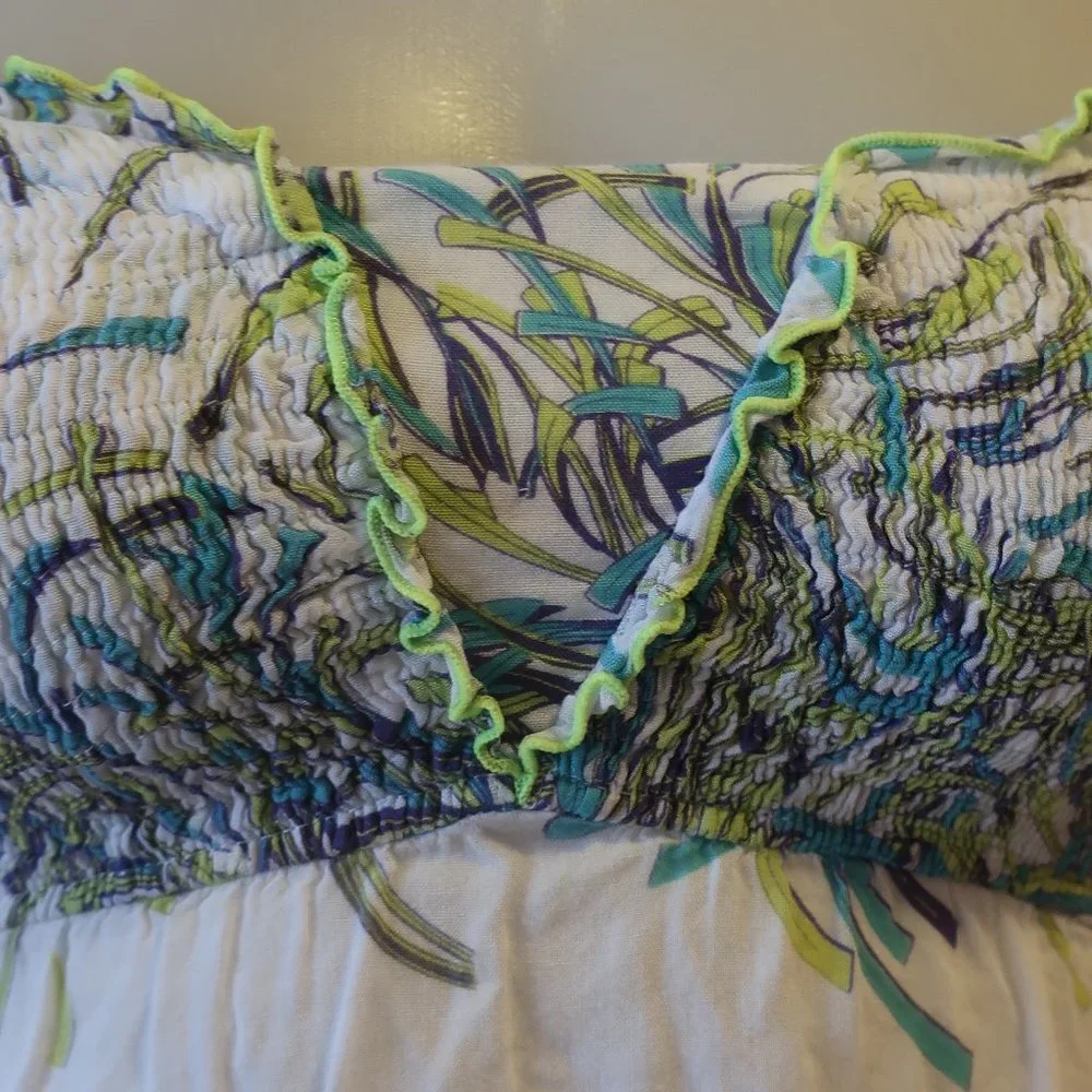 Poupette St. Barth Strapless White and Green Coverup - Picture 5 of 9